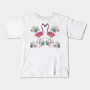 Tropical Flamingos Standing Watercolour Edit Kids T-Shirt